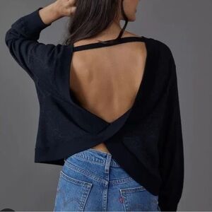Pilcro Anthropologie Ryanne Open Back Sweater Black
